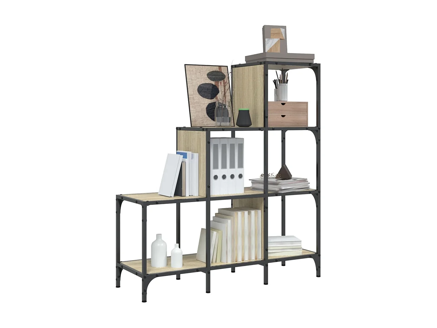 Bibliothèque chêne sonoma 92x30x102 cm bois ingénierie et métal