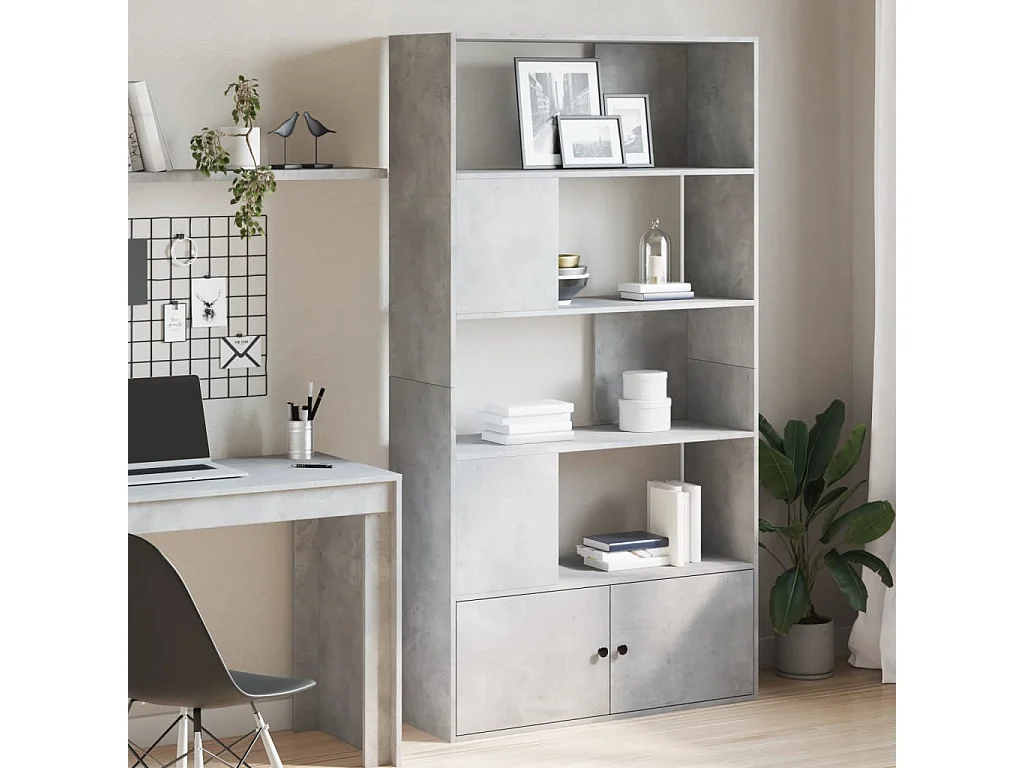 Libreria Grigio Cemento 100x36x189 cm in Legno Multistrato
