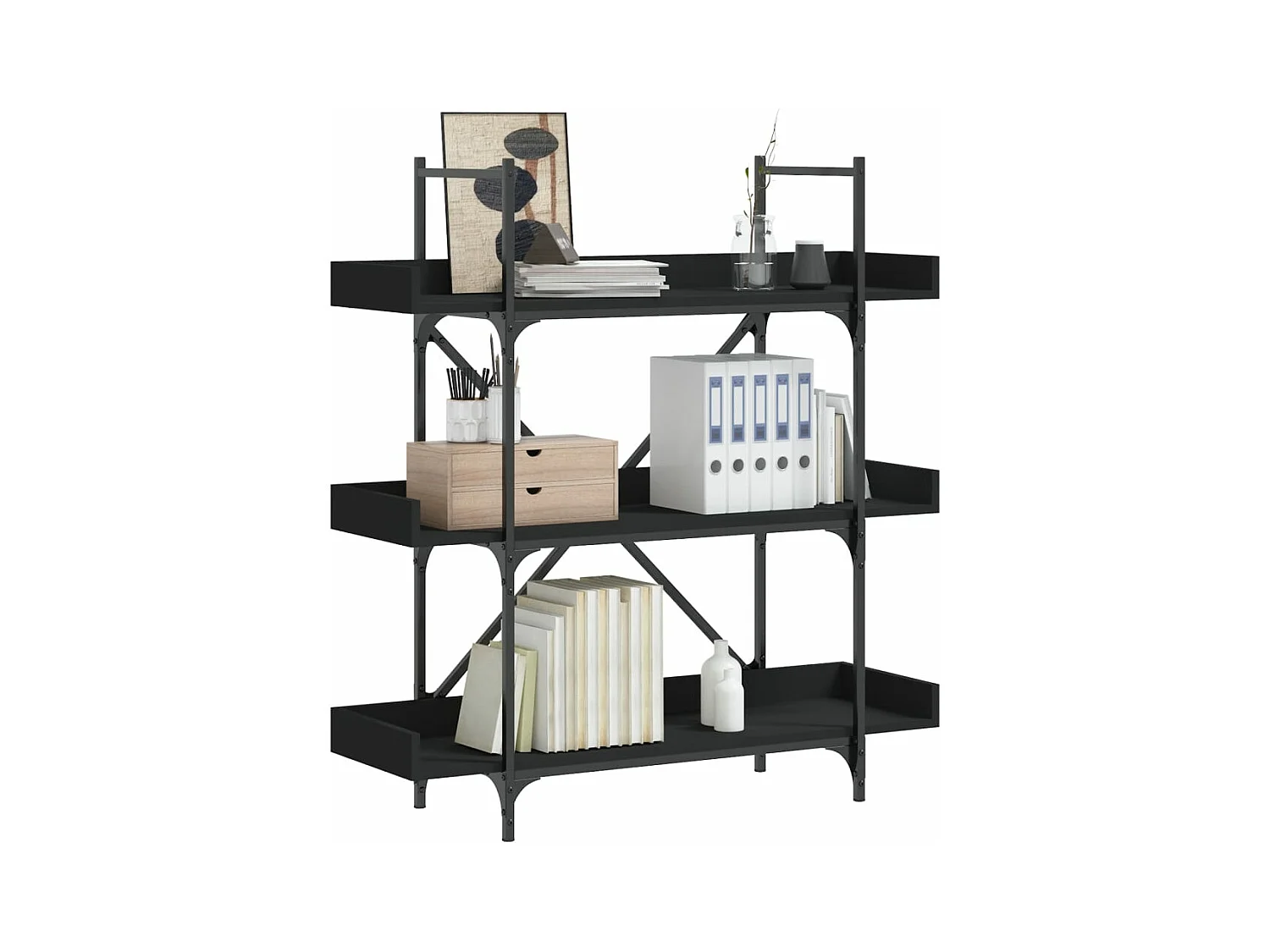 Libreria a 3 Ripiani Nera 100x33x108,5 cm in Legno Multistrato
