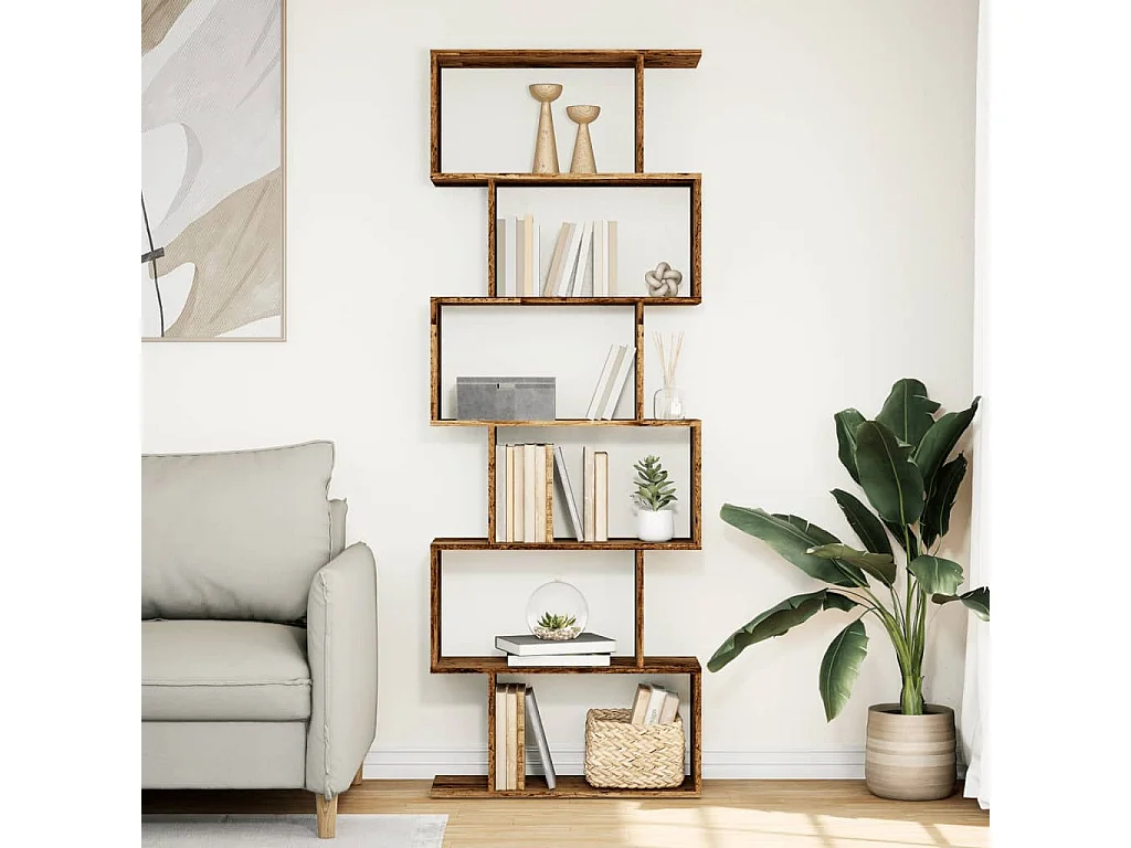 Raumteiler-Bücherregal 6 Etagen Altholz-Optik 70x24x193 cm