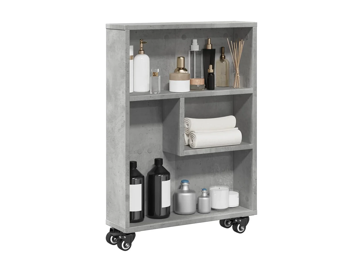 Carrito de almacenaje estrecho madera gris hormigón 48x13x68 cm