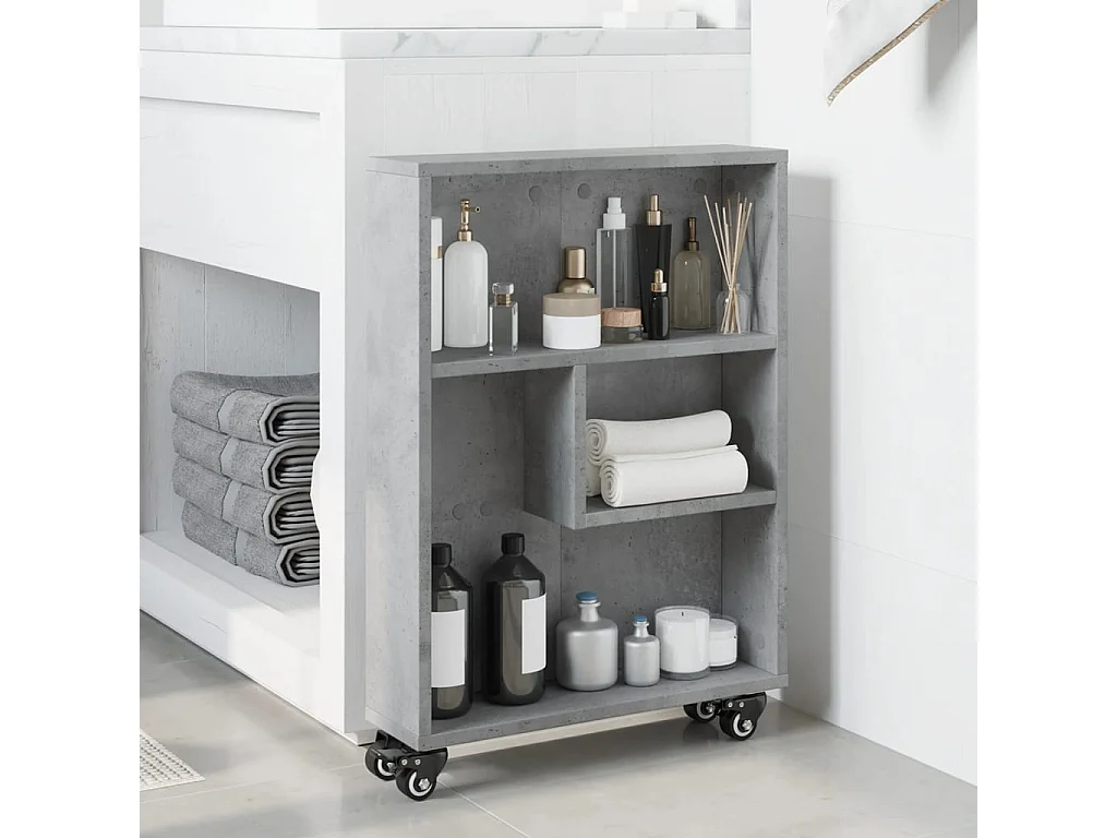 Carrito de almacenaje estrecho madera gris hormigón 48x13x68 cm