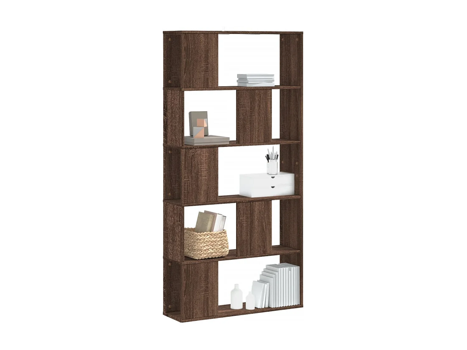 Librería de 5 niveles madera marrón roble 80,5x23,5x162,5 cm