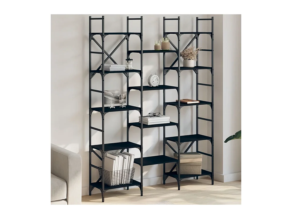 Libreria Nera 127,5x28,5x172,5 cm in Legno Multistrato