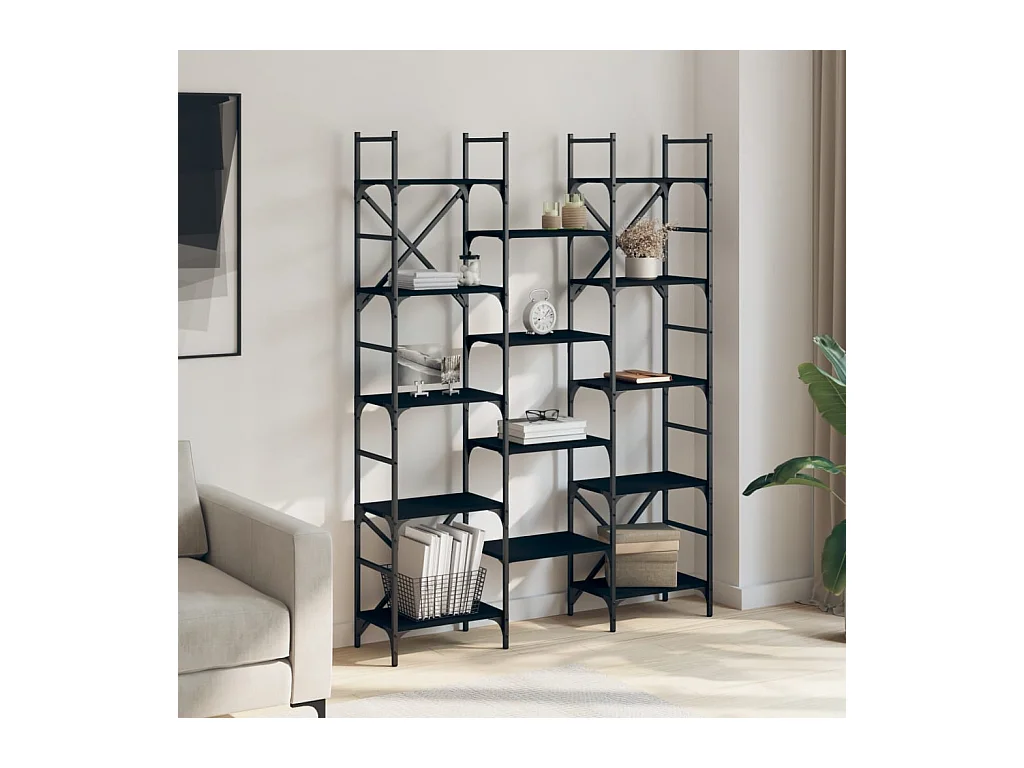 Libreria Nera 127,5x28,5x172,5 cm in Legno Multistrato