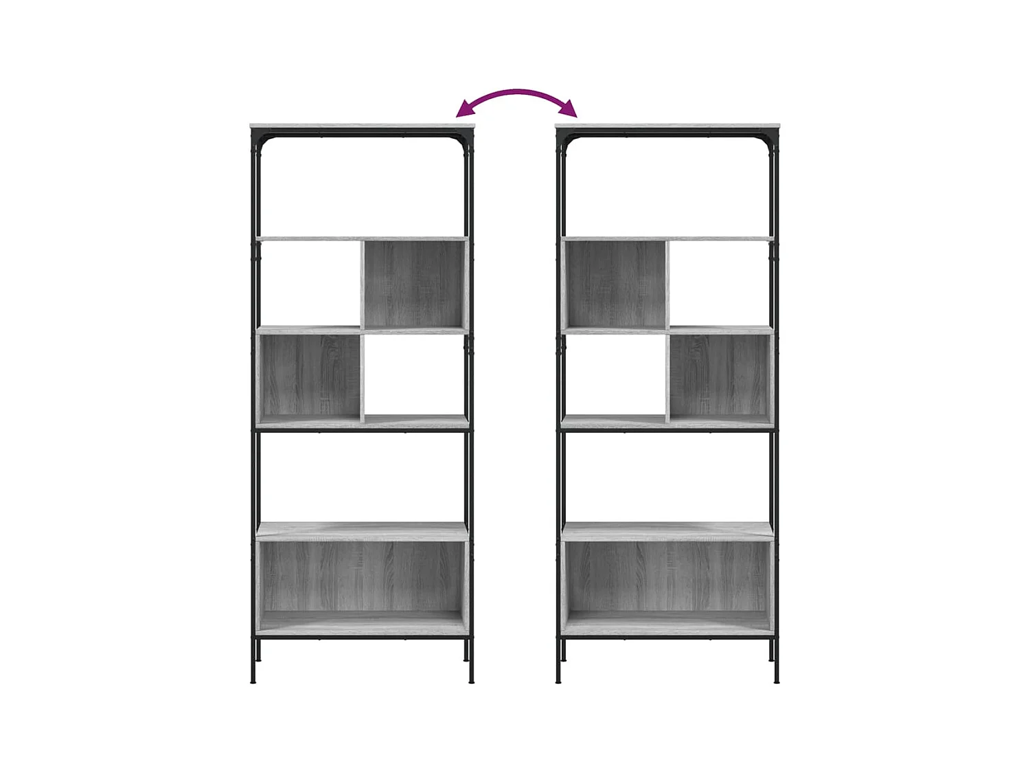 Libreria Nera 127,5x28,5x172,5 cm in Legno Multistrato