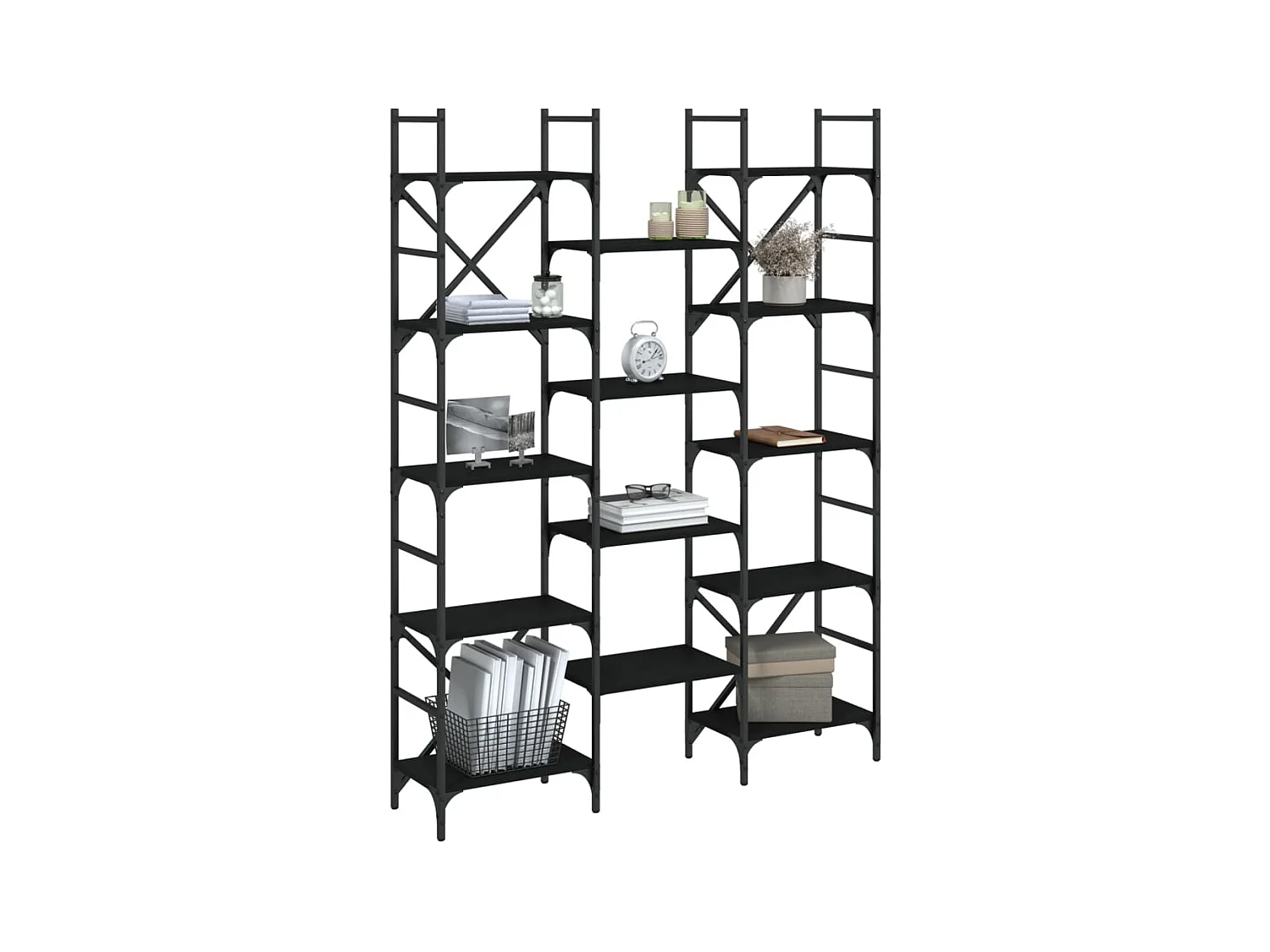 Libreria Nera 127,5x28,5x172,5 cm in Legno Multistrato