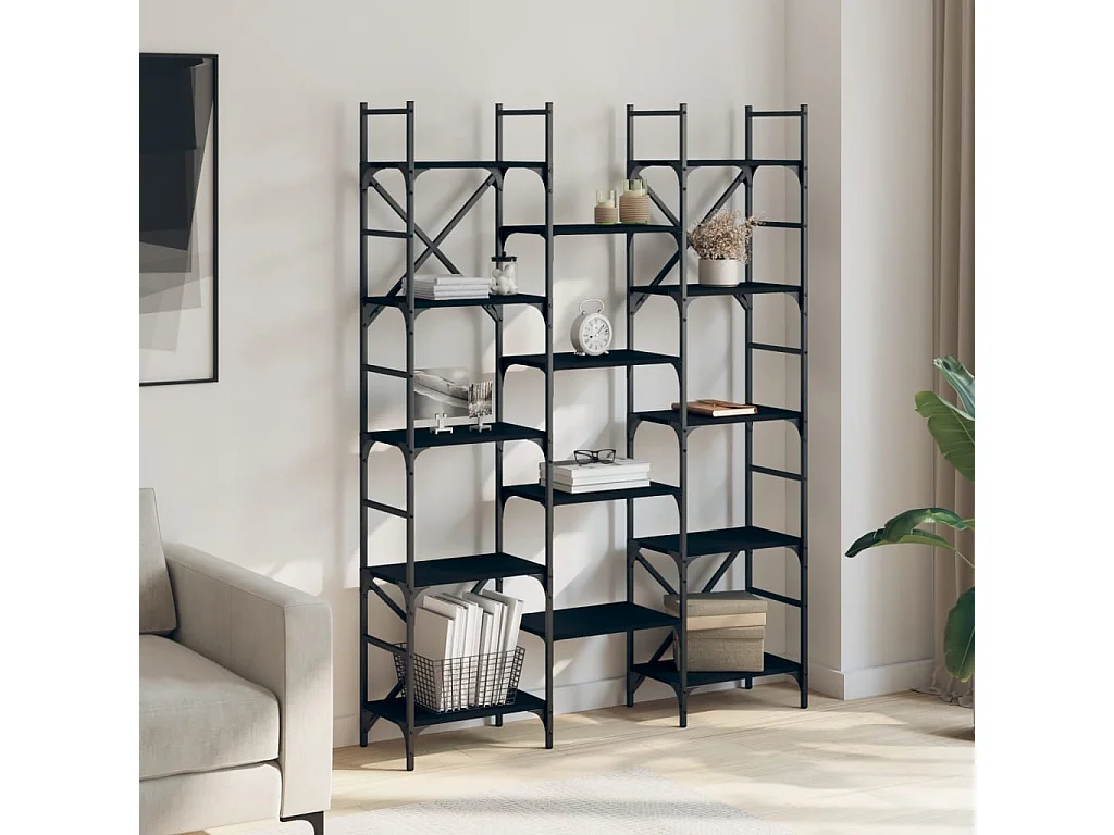 Bibliothèque noir 127,5x28,5x172,5 cm bois d'ingénierie