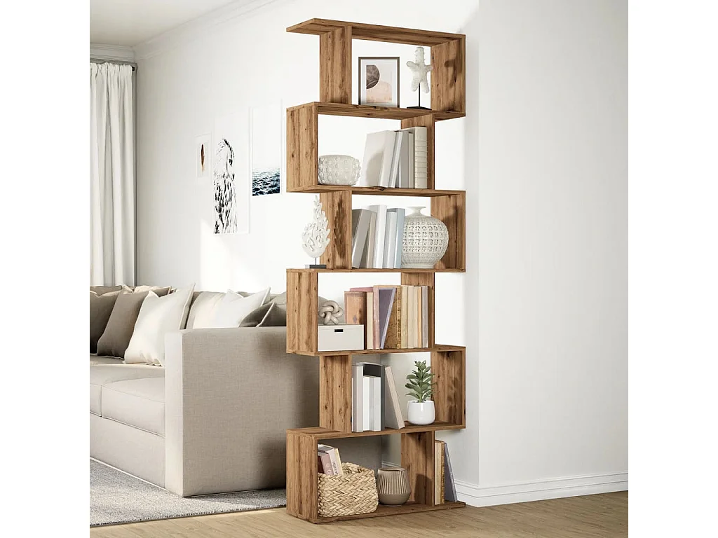 Étagère séparatrice de pièce à 6 niveaux chêne artisanal