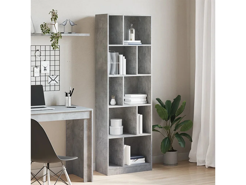 Bibliothèque gris béton 57x28,5x174 cm bois d'ingénierie