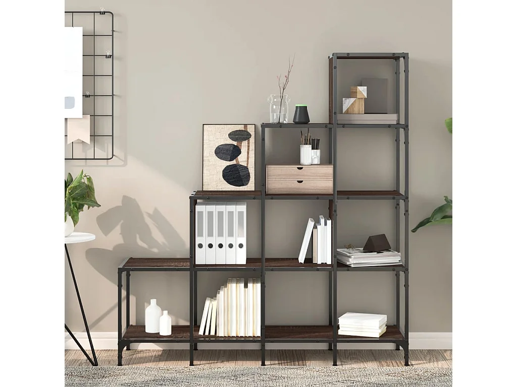 Bibliothèque chêne marron 122x30x132cm bois ingénierie et métal