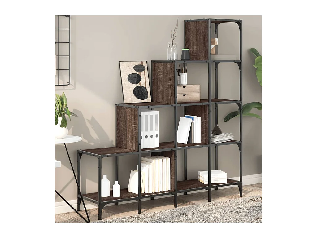 Bibliothèque chêne marron 122x30x132cm bois ingénierie et métal
