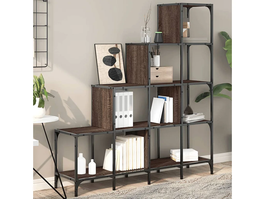 Bibliothèque chêne marron 122x30x132cm bois ingénierie et métal