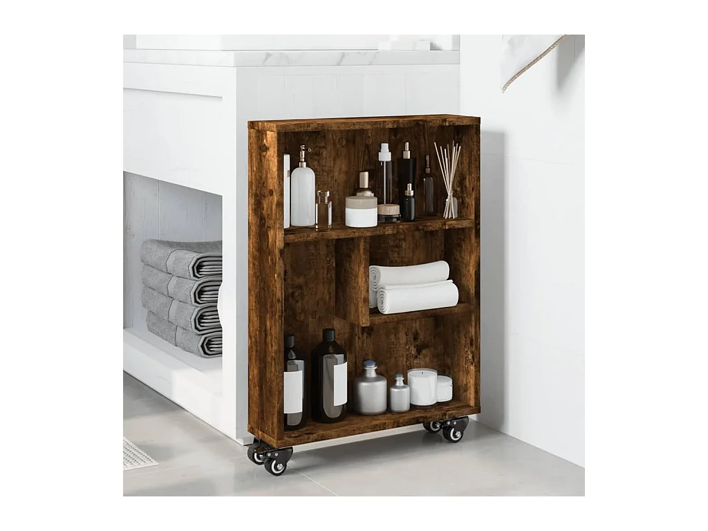 Carrito de almacenaje estrecho madera roble ahumado 48x13x68 cm