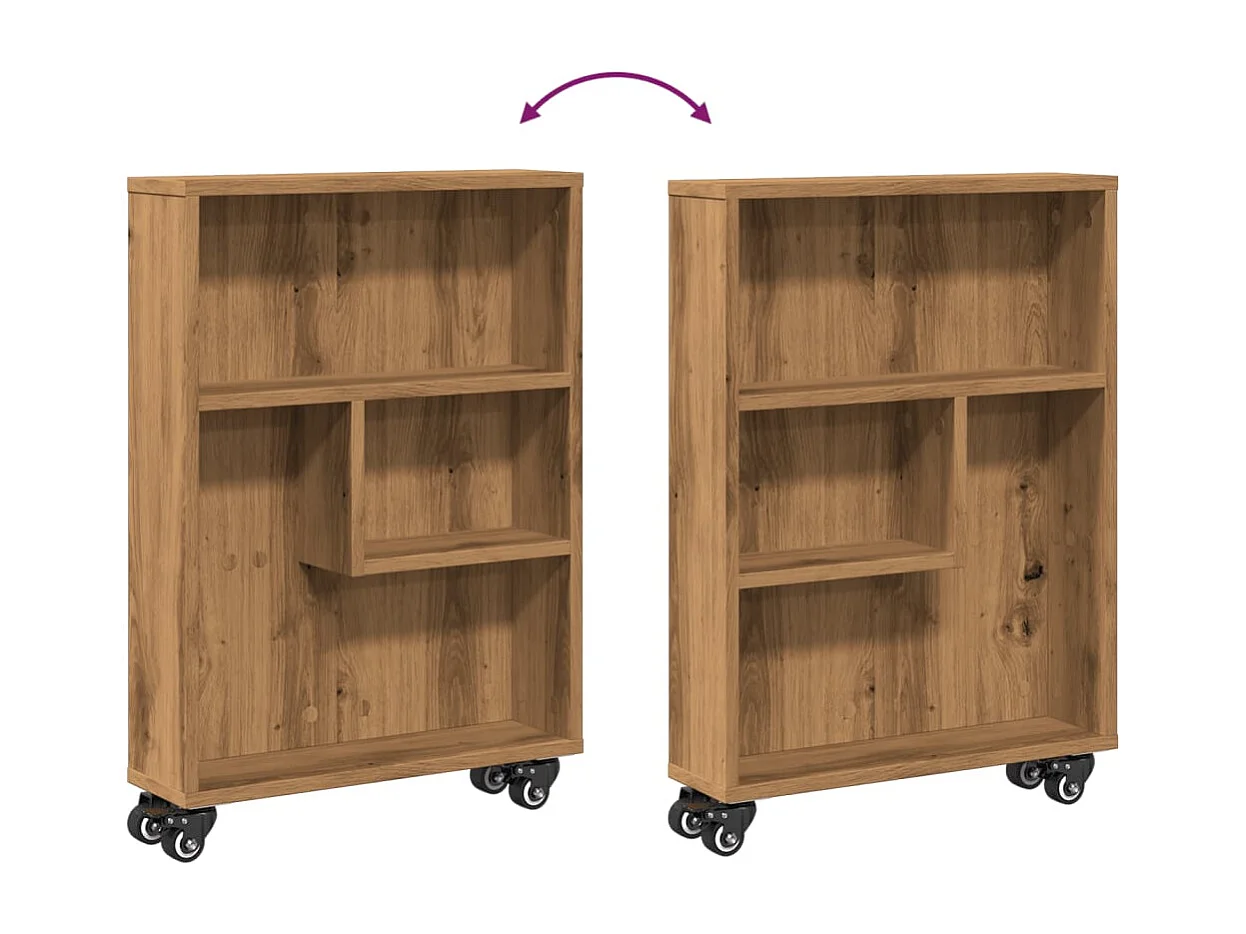Carrito de almacenaje estrecho madera roble ahumado 48x13x68 cm