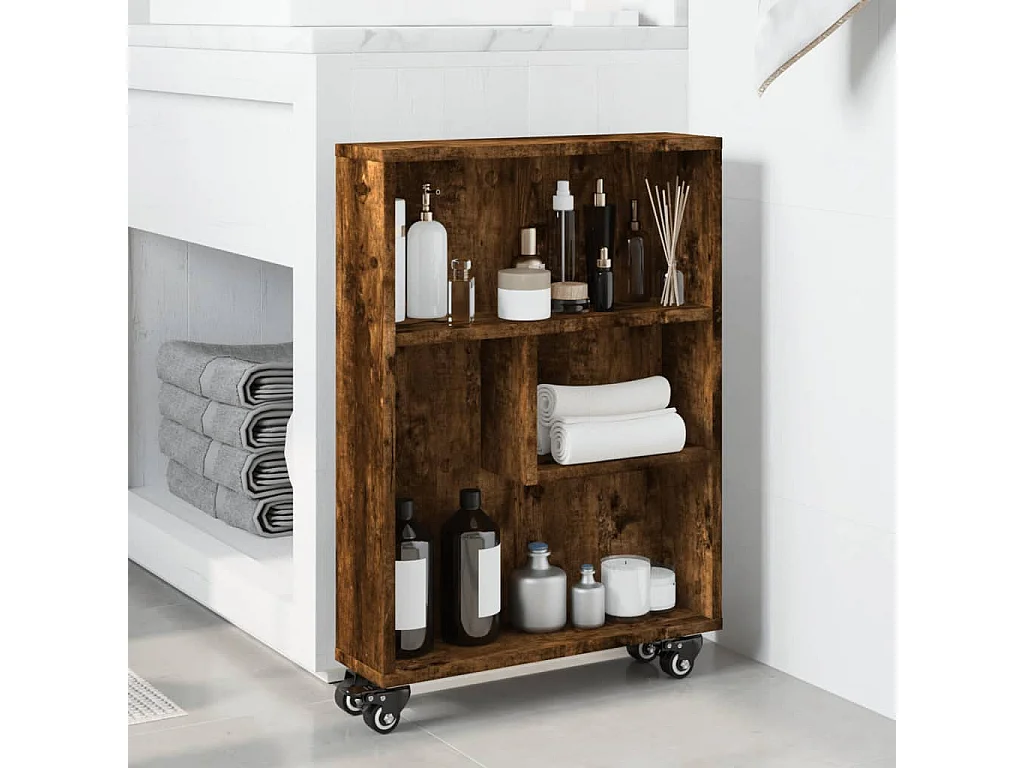 Chariot de rangement étroit chêne fumé bois d'ingénierie