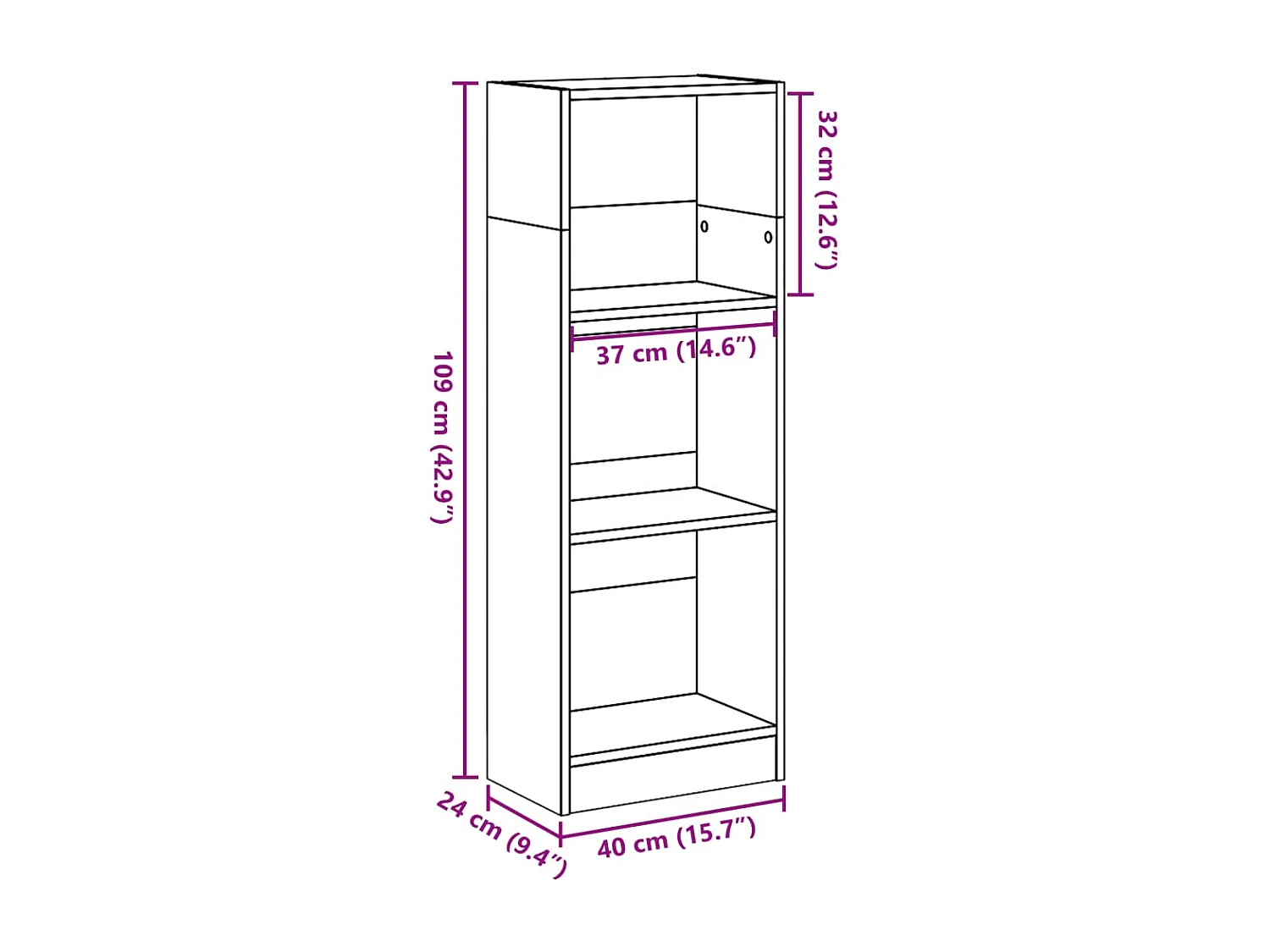 Estantería de madera de ingeniería gris hormigón 40x24x109 cm