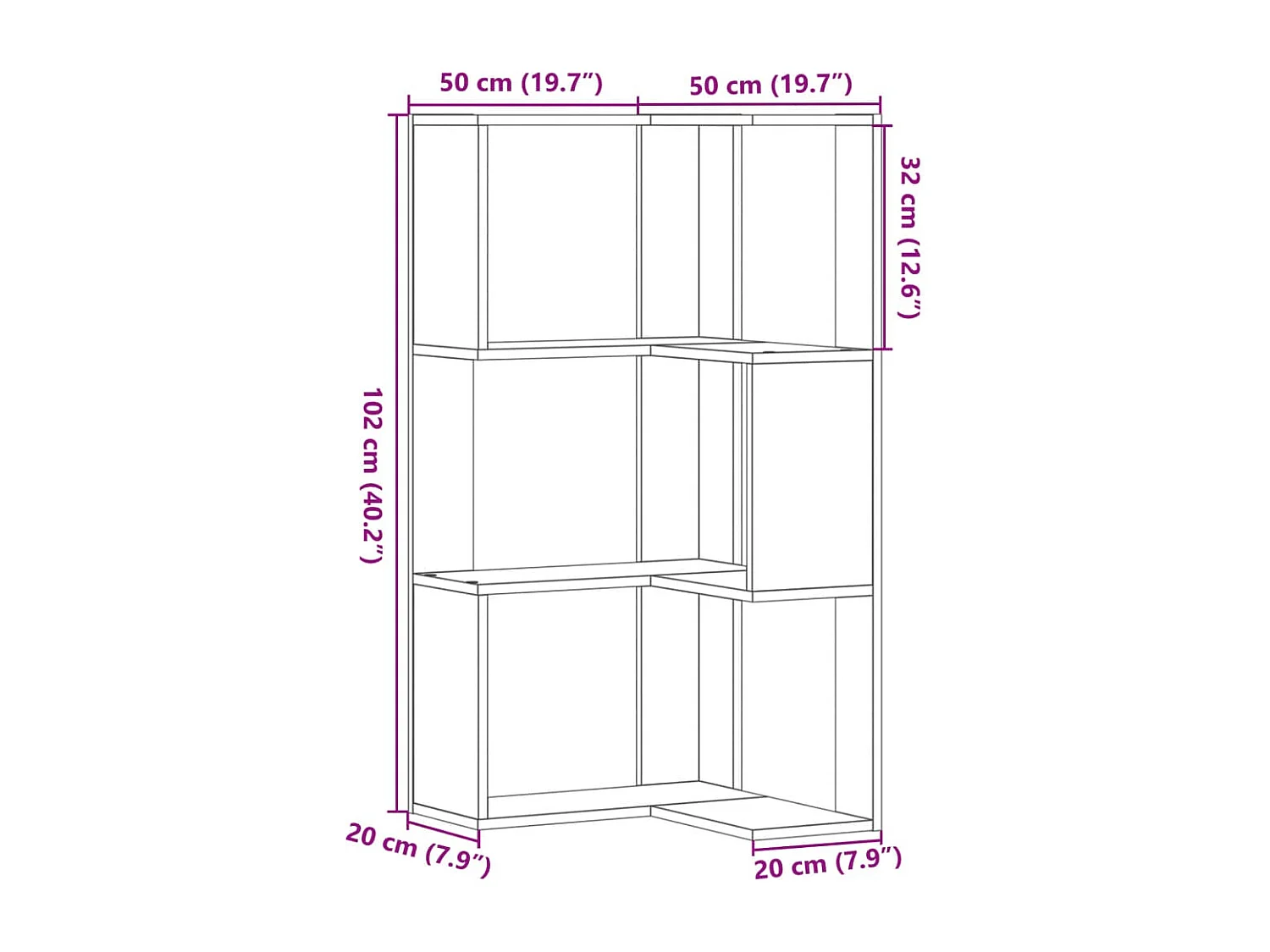 Bibliothèque gris béton 102x32x102 cm bois d'ingénierie