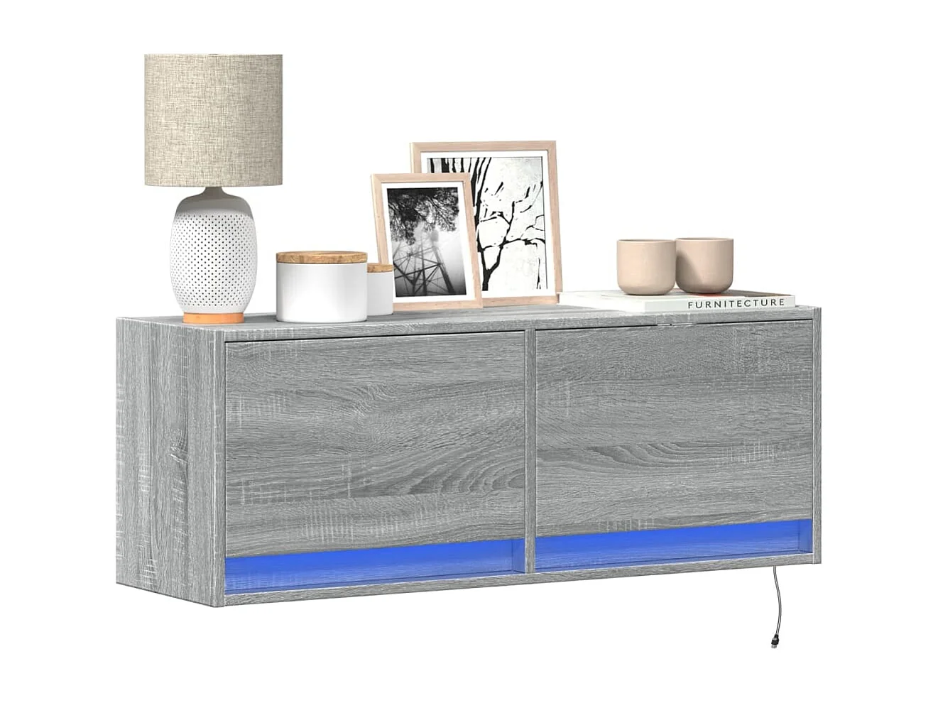 Mueble de TV de pared con luces LED gris Sonoma 100x31x35 cm