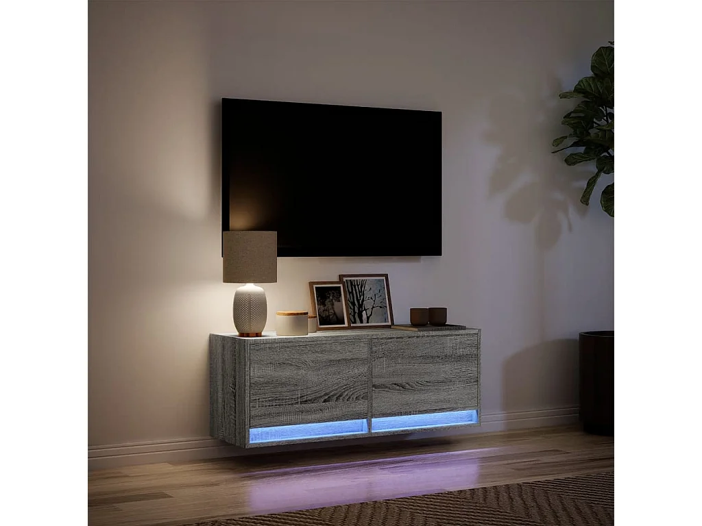 Mueble de TV de pared con luces LED gris Sonoma 100x31x35 cm