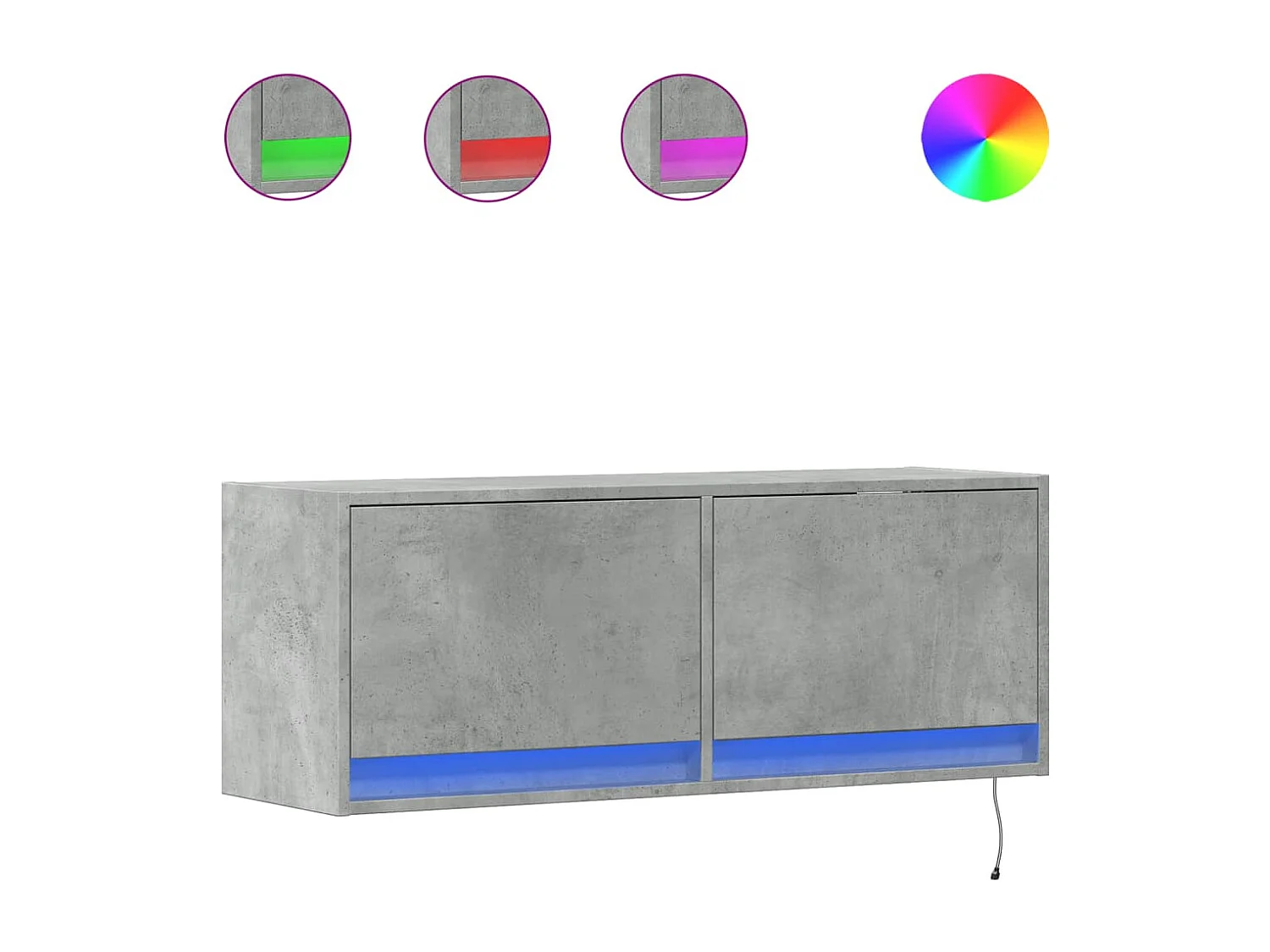 Mueble de TV de pared con luces LED gris hormigón 100x31x35 cm