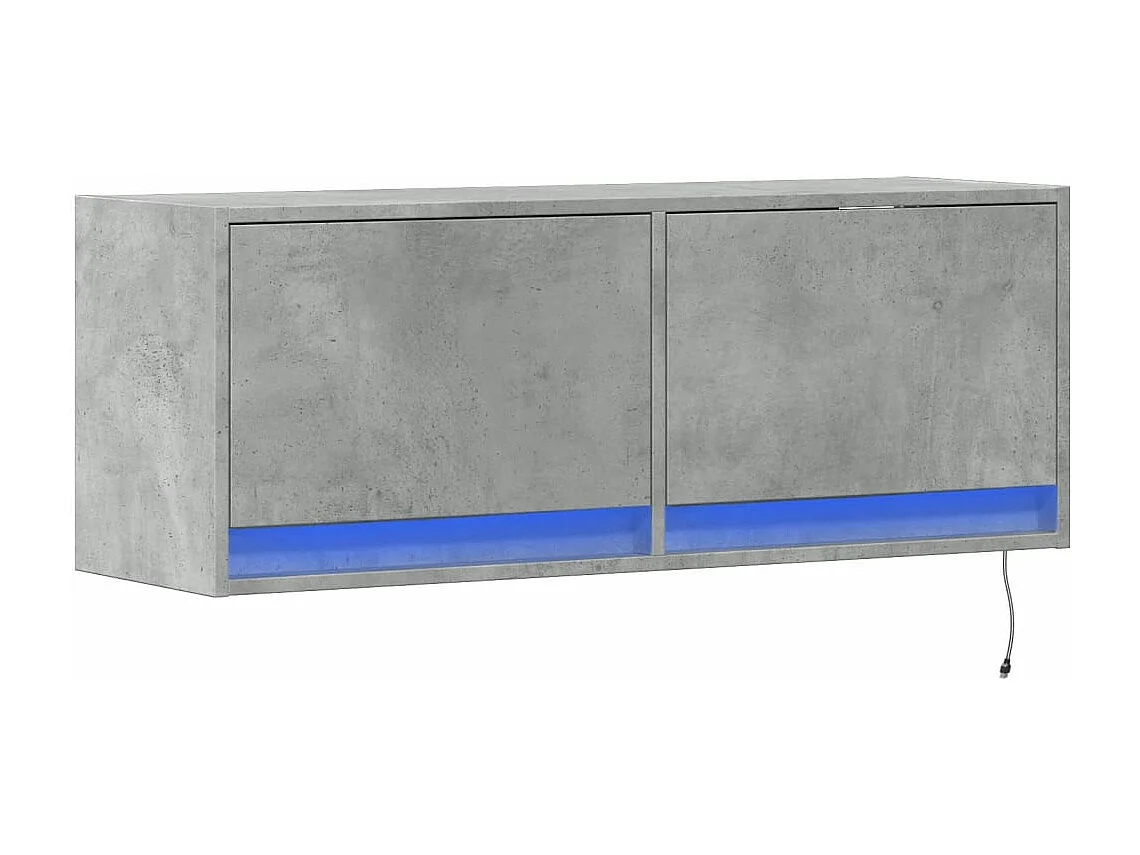 Mueble de TV de pared con luces LED gris hormigón 100x31x35 cm