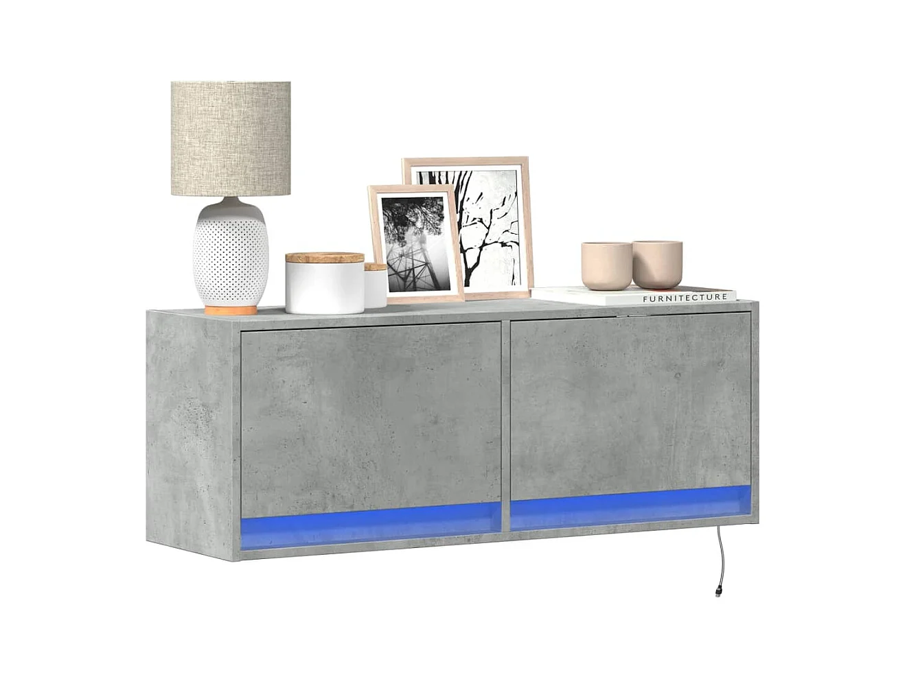 Tv-wandmeubel met LED-verlichting 100x31x35 cm betongrijs