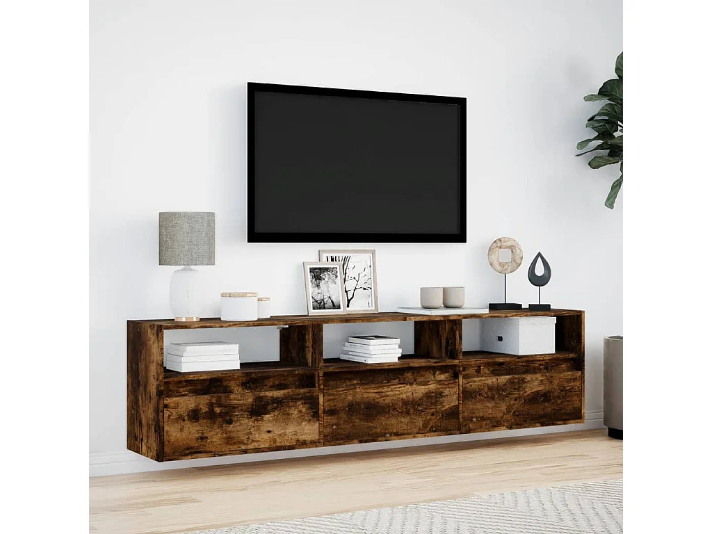 Mobile TV a Parete con LED Rovere Fumo 180x31x45 cm