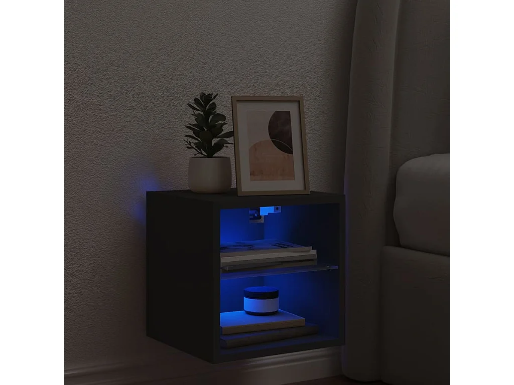 Mueble de TV de pared con luces LED negro 30x28,5x30 cm