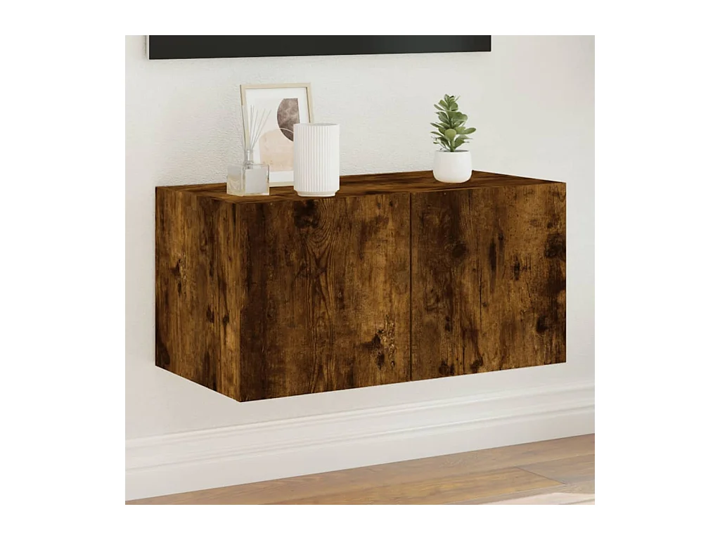Mobile TV a Parete con Luci LED Rovere Fumo 60x35x31 cm