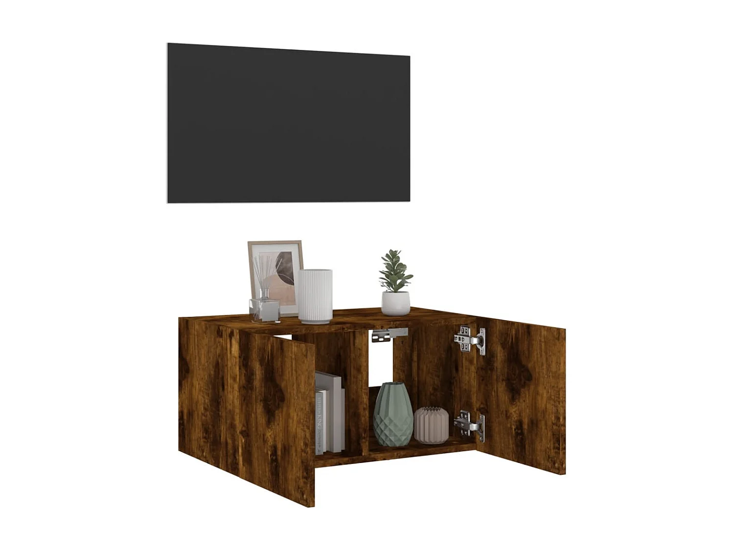 Meuble TV mural avec lumières LED chêne fumé 60x35x31 cm