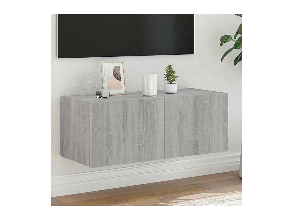 Mobile TV a Parete con Luci LED Grigio Sonoma 80x35x31 cm
