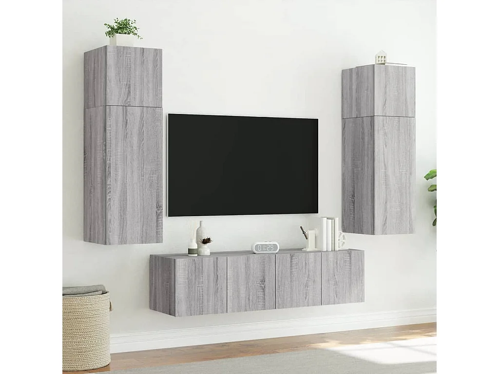 Mueble de TV de pared con luces LED gris Sonoma 80x35x41 cm