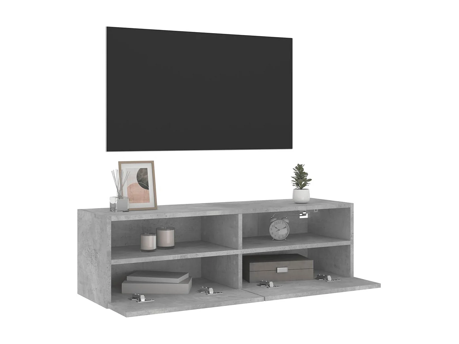 Mobile TV a Parete Grigio Cemento 100x30x30cm Legno Multistrato