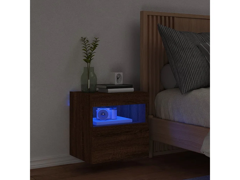 Meuble TV mural avec lumières LED chêne marron 40x30x40 cm