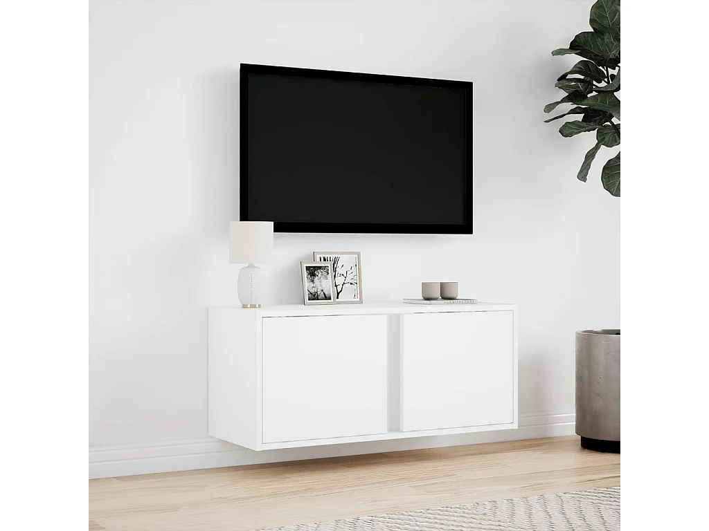 Mobile TV a Parete con Luci LED Bianco 80x31x35 cm