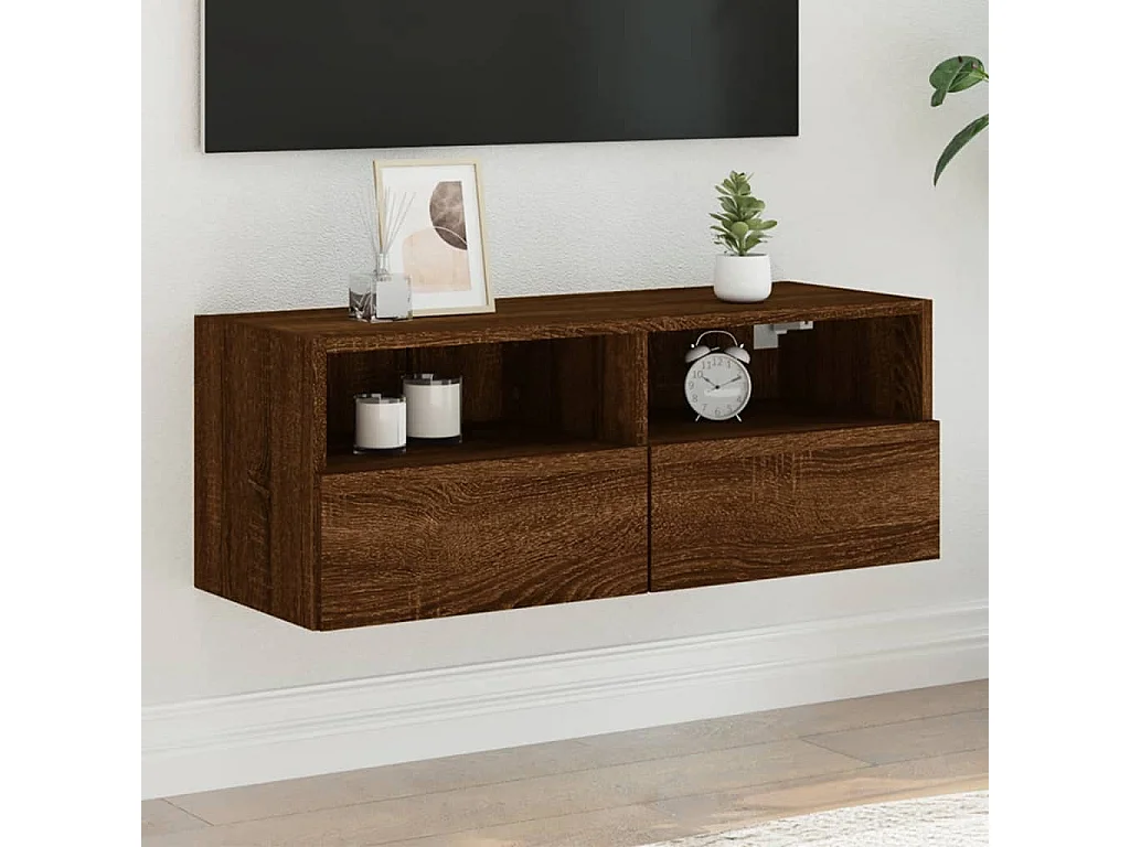 Mueble de pared TV madera ingeniería marrón roble 80x30x30 cm