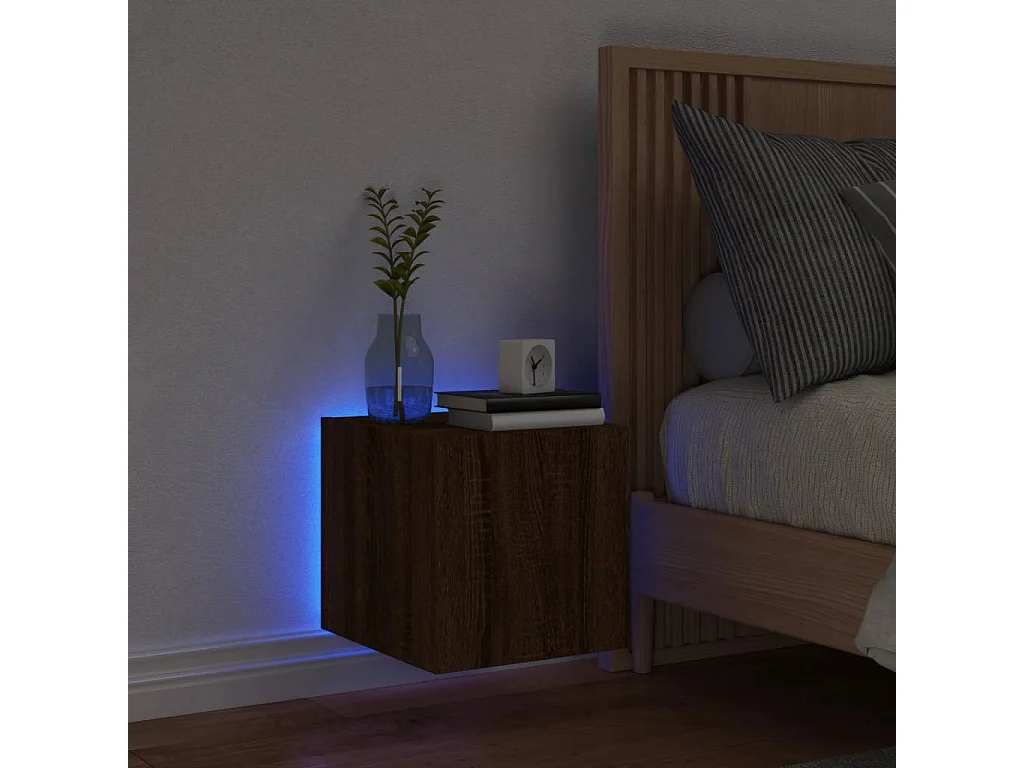 Mobile TV a Parete con Luci LED Rovere Marrone 30,5x35x30 cm