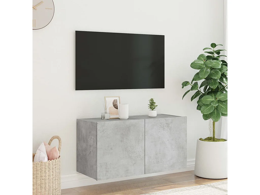 Meuble TV mural avec lumières LED gris béton 80x35x41 cm