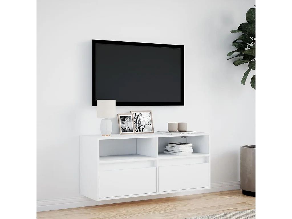 Móvel de parede para TV com luzes LED 100x31x45 cm branco