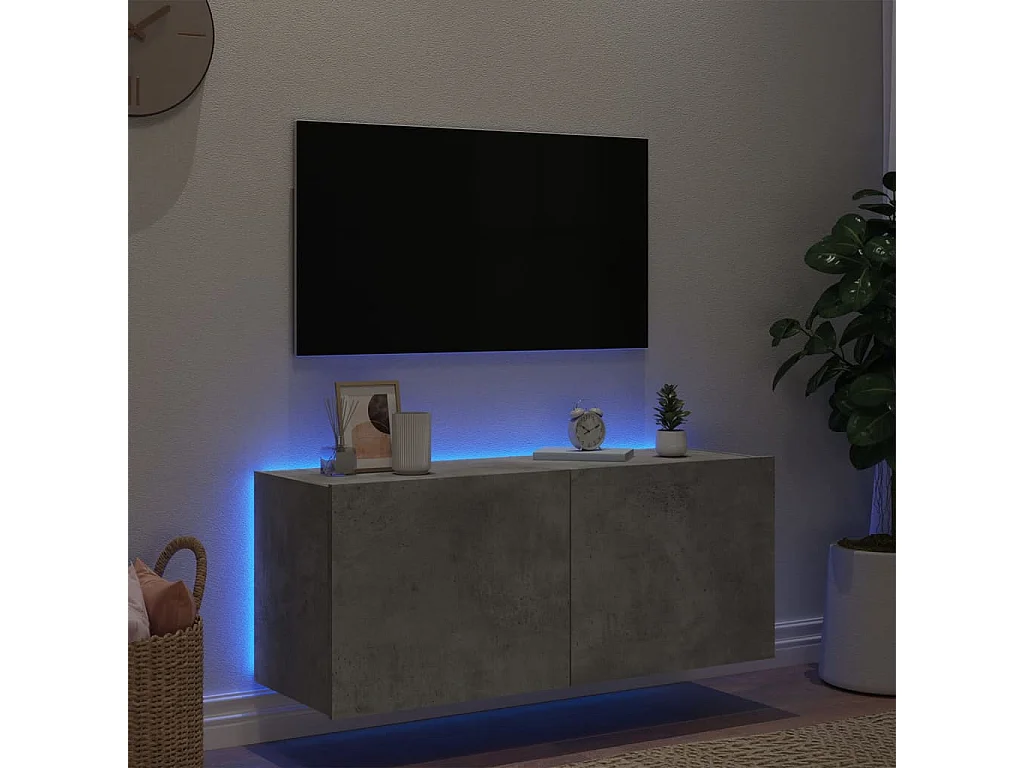 Mobile TV a Parete con Luci LED Grigio Cemento 100x35x41 cm