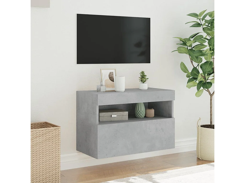 Mobile TV a Parete con Luci LED Grigio Cemento 60x30x40 cm