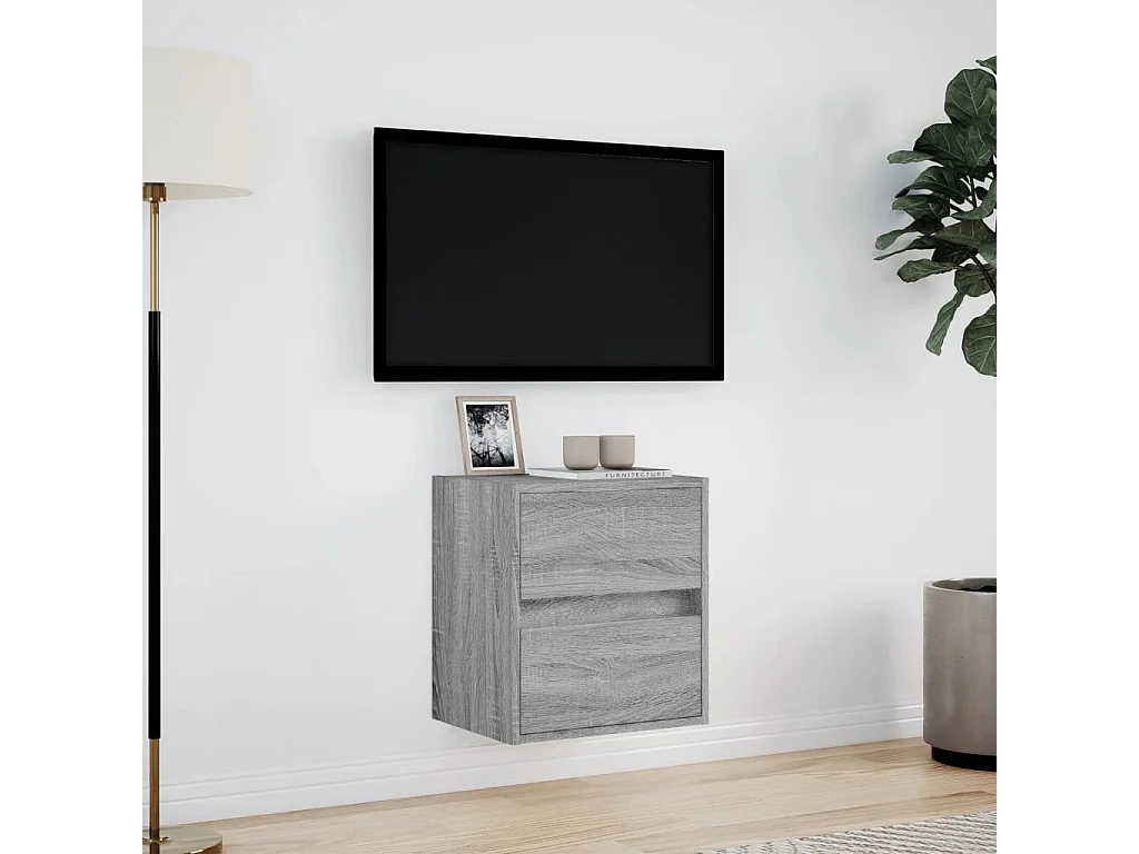 Móvel de parede p/ TV c/ luzes LED 41x31x45 cm cinzento sonoma