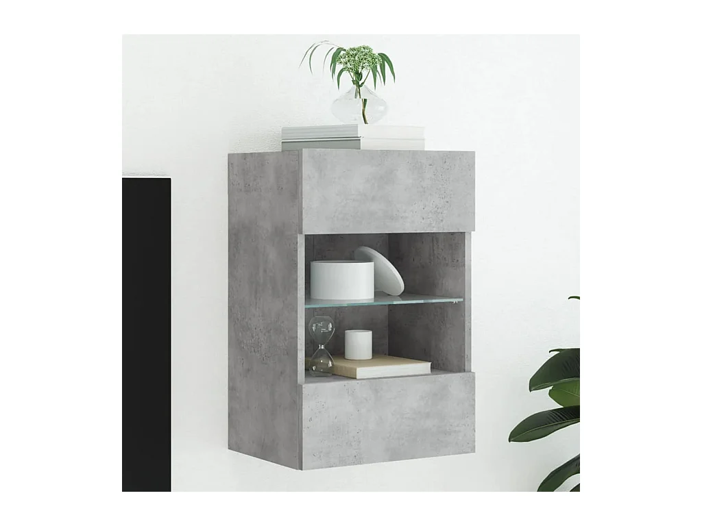 Meuble TV mural avec lumières LED gris béton 40x30x60,5 cm