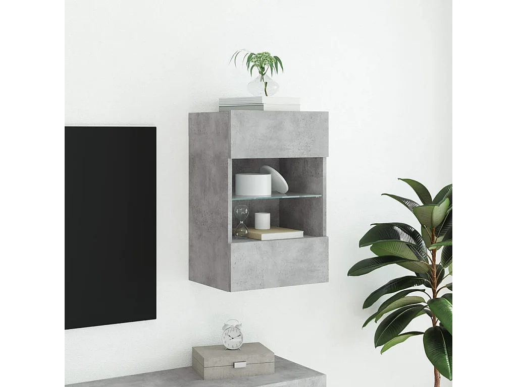 Mueble de TV de pared con luces LED gris hormigón 40x30x60,5 cm