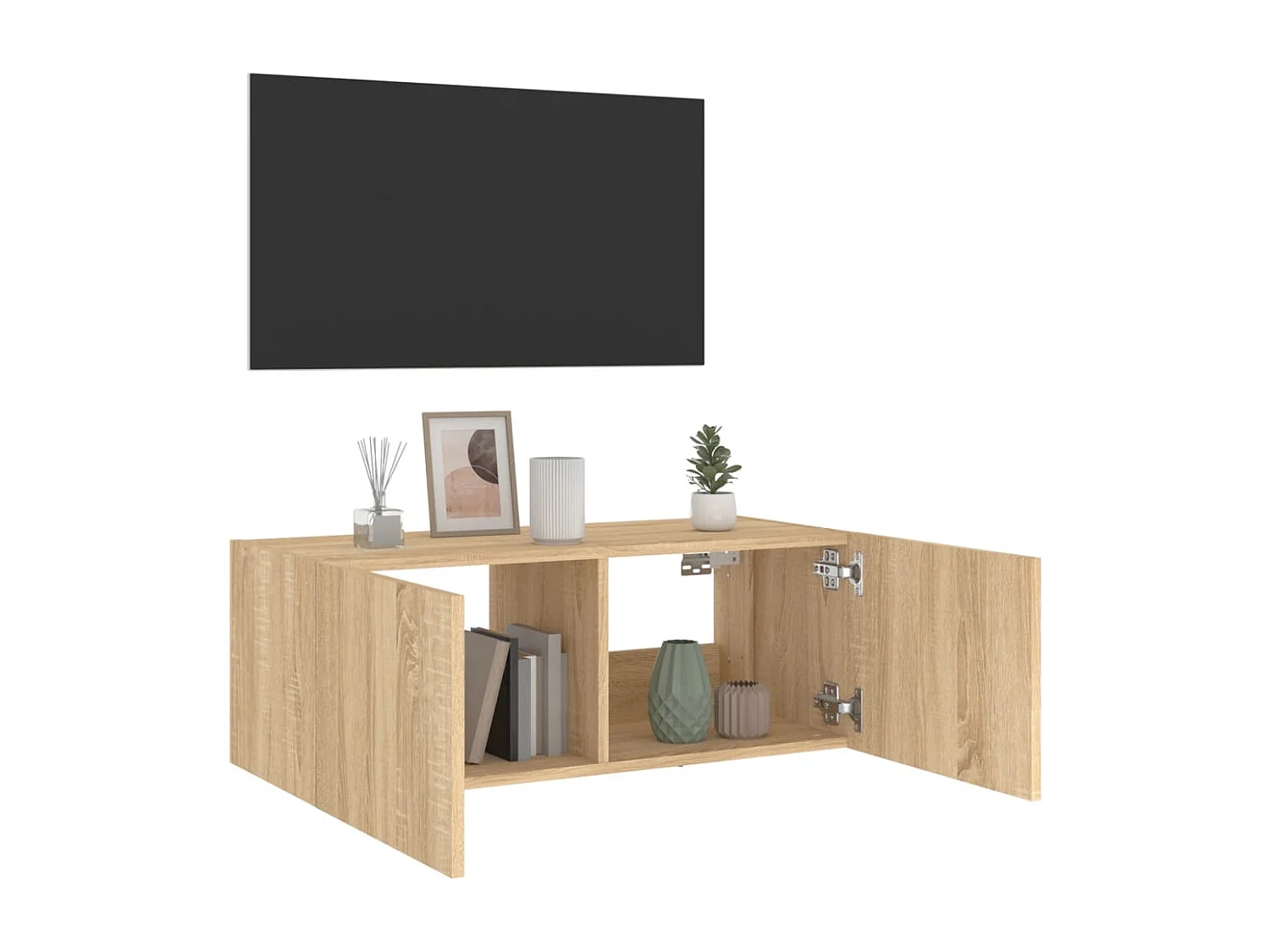 Mobile TV a Parete con Luci LED Rovere Sonoma 80x35x31 cm