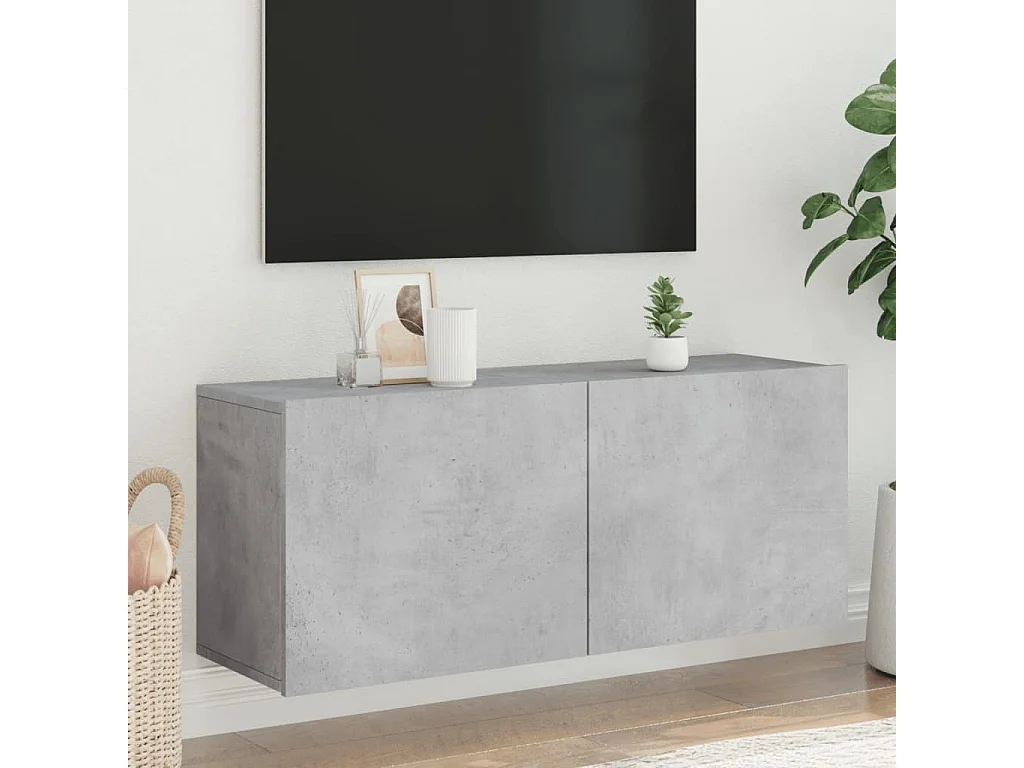 Meuble TV mural gris béton 100x30x41 cm