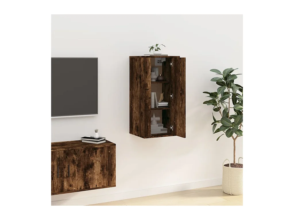Mobile Porta TV a Parete Rovere Fumo 40x34,5x80 cm