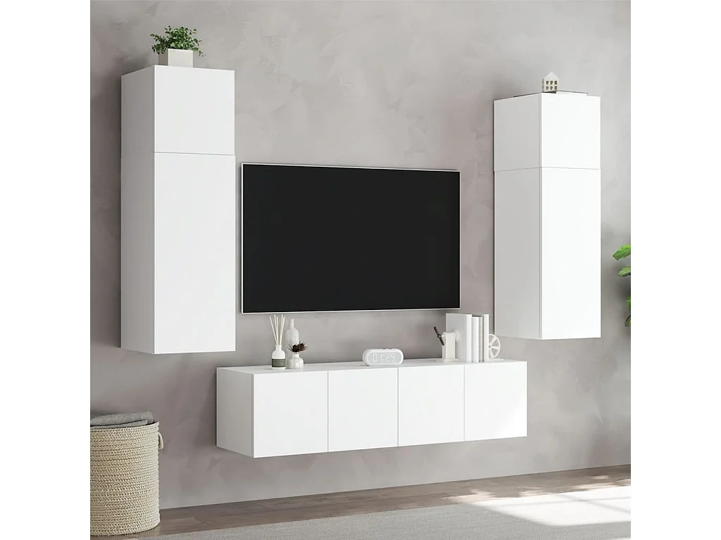 TV-Wandschrank mit LED-Leuchten Weiß 60x35x31 cm