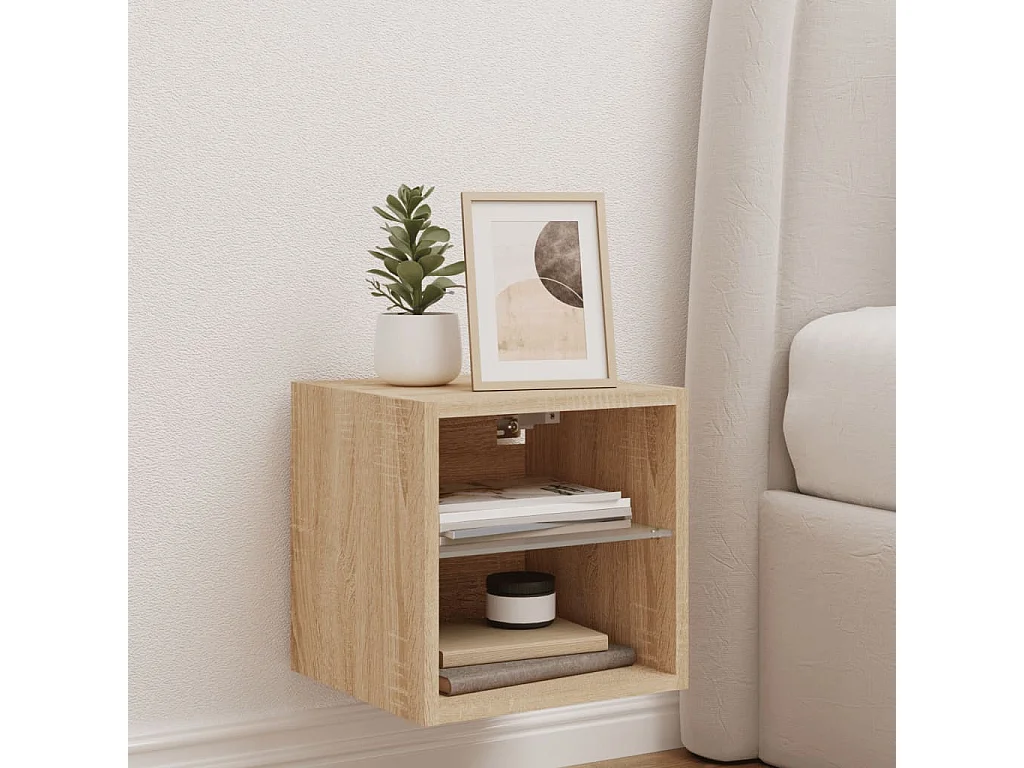 Tv-wandmeubel met LED-verlichting 30x28,5x30 cm sonoma eiken